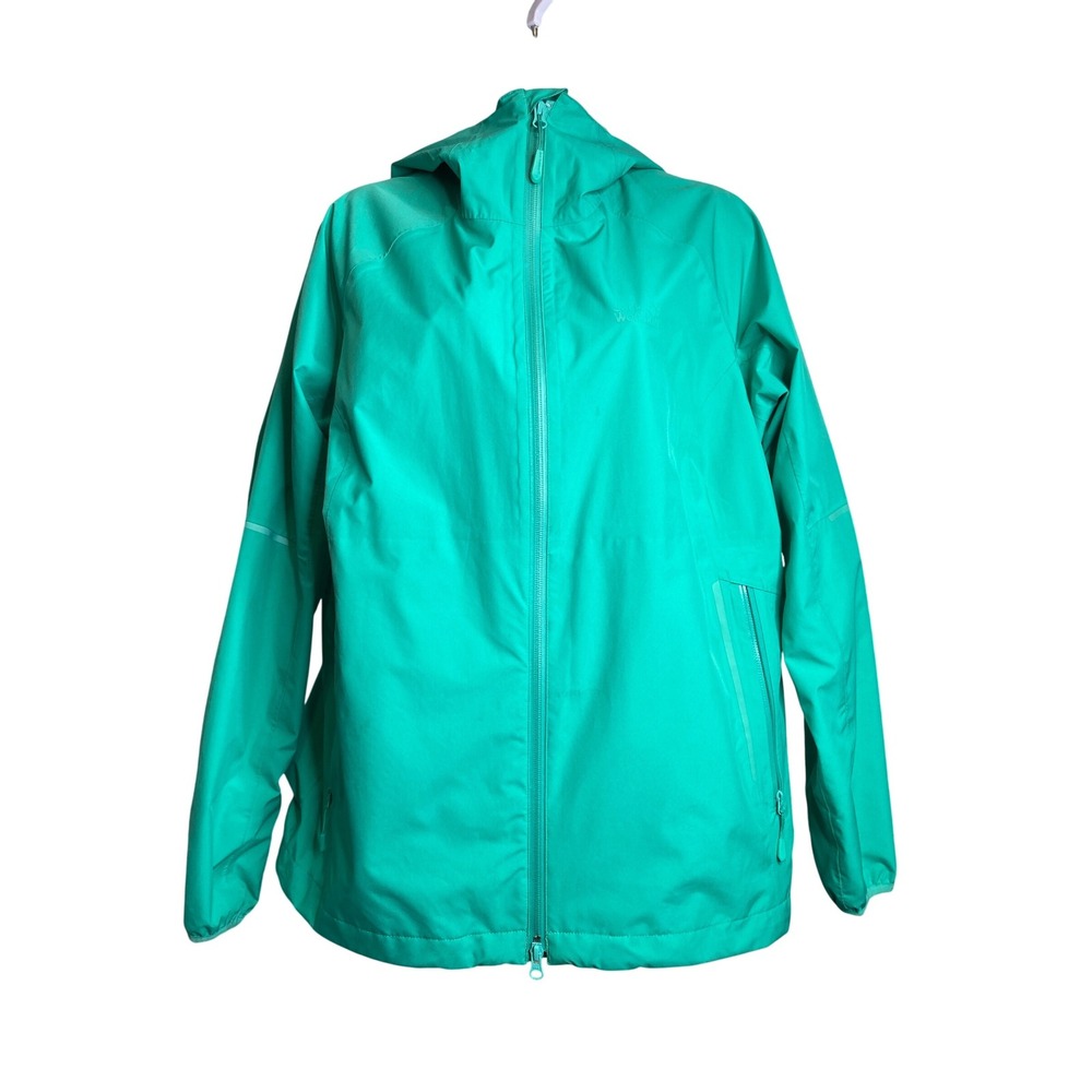 Jack Wolfskin Women's Green Rain Jacket‎ Hooded Lightweight Size L Gorpcore